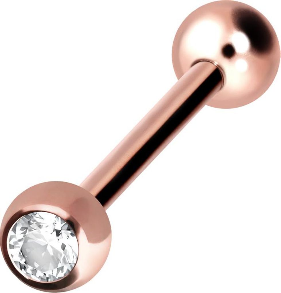 Zungenpiercing, Intim-Piercing Chirurgenstahl Barbell KRISTALL RoséGold Stablänge: 14mm