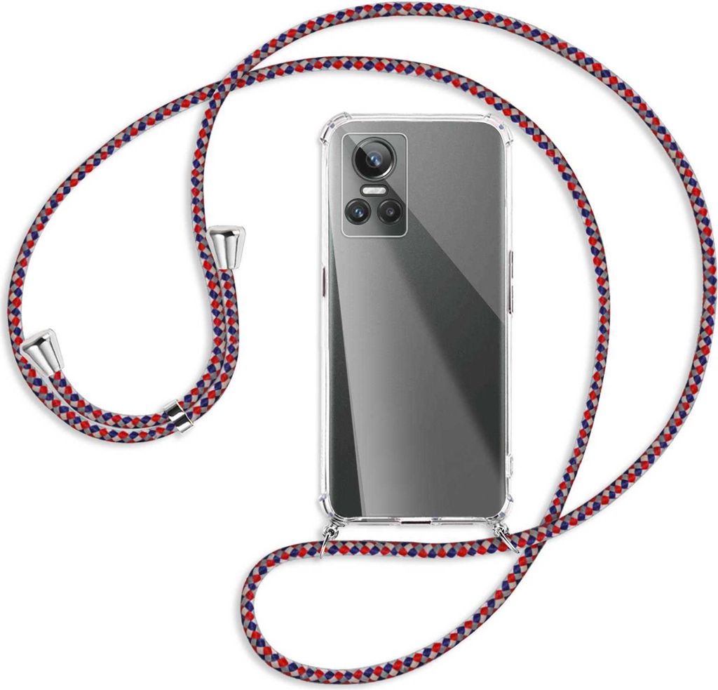 Handykette Backcover-Schutzhülle mit Band (Metall silberfarben) für Realme GT Neo 3 - silber/blau/rot