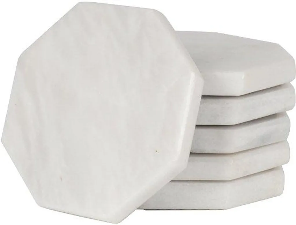 Sous-verres en marbre blanc faits main 9 cm - Set de 6 pièces élégantes