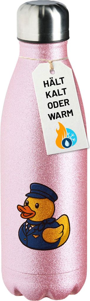 Huuraa Trinkflasche Quietscheente Stewardess Gummiente Flugbegleiterin 500ml Pink Edelstahl Wasserflasche Trinkflasche Geschenkidee