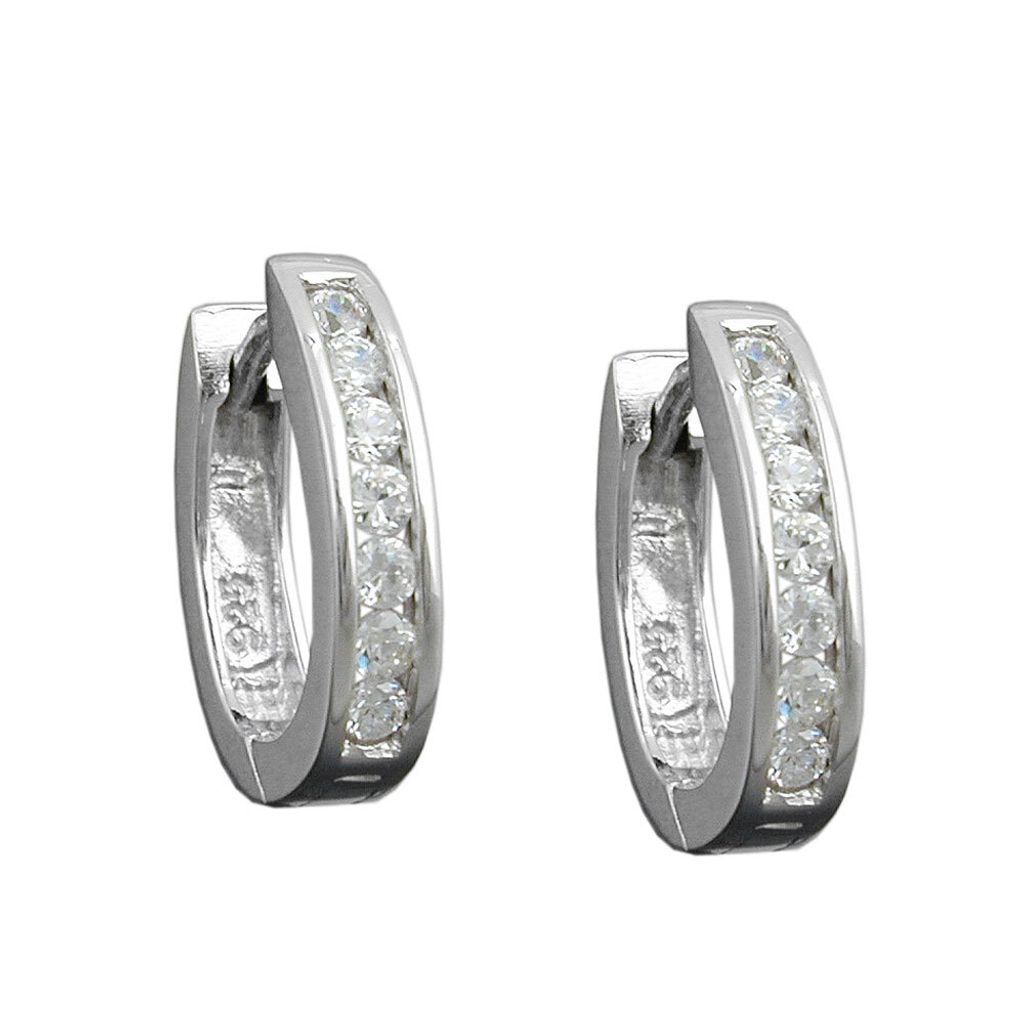 Creole 15x12x3mm Klappscharnier oval Zirkonias weiß rhodiniert Silber 925 silber 15x12x3mm