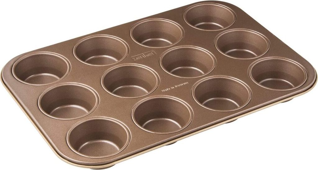 Zenker 12er-Muffinform Ø 7 cm MOJAVE GOLD, Muffinbackform aus Stahlblech, Backblech mit keramisch verstärkter Antihaftbeschichtung (Farbe: Mahago...