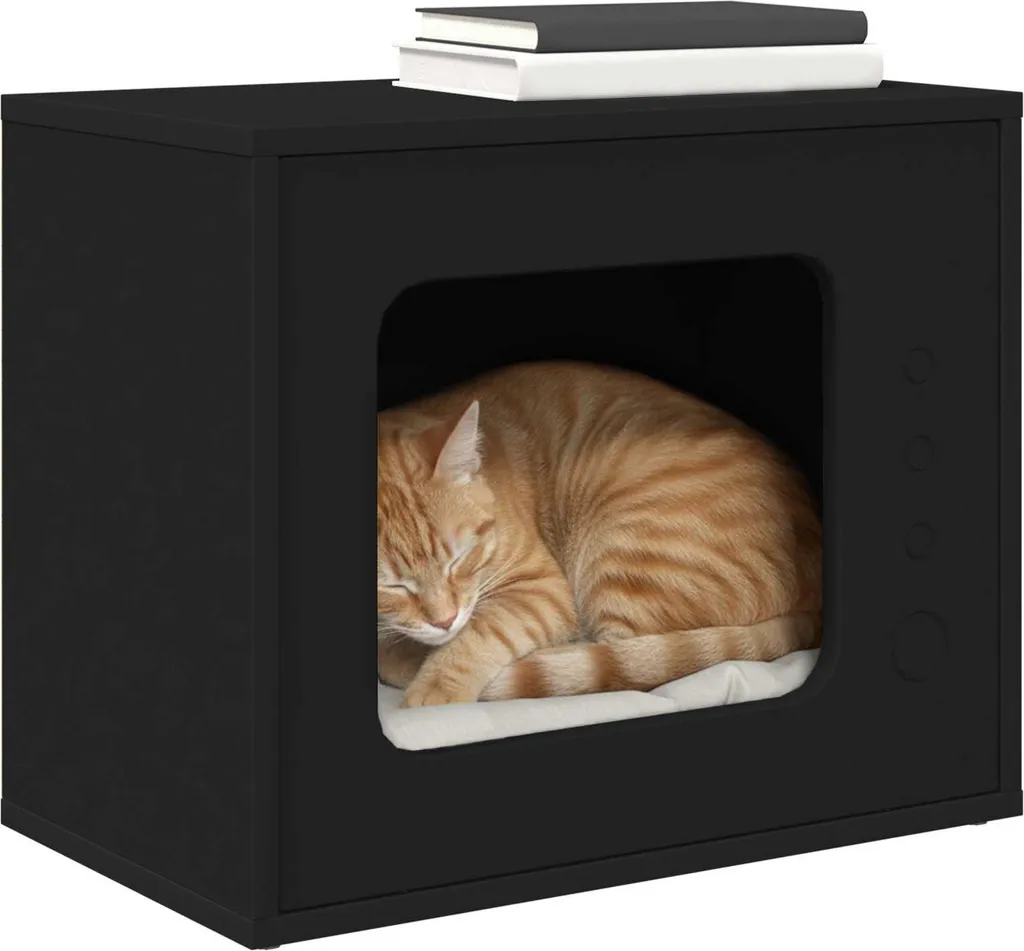 Cuccia Gatto SYFAX™ Nera 51x30x42 cm - Legno Robusto Prezzo Top