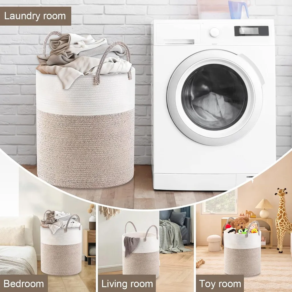 Panier à linge pour salle de bain 60L - Rangement coton 50 x 38 cm - 2