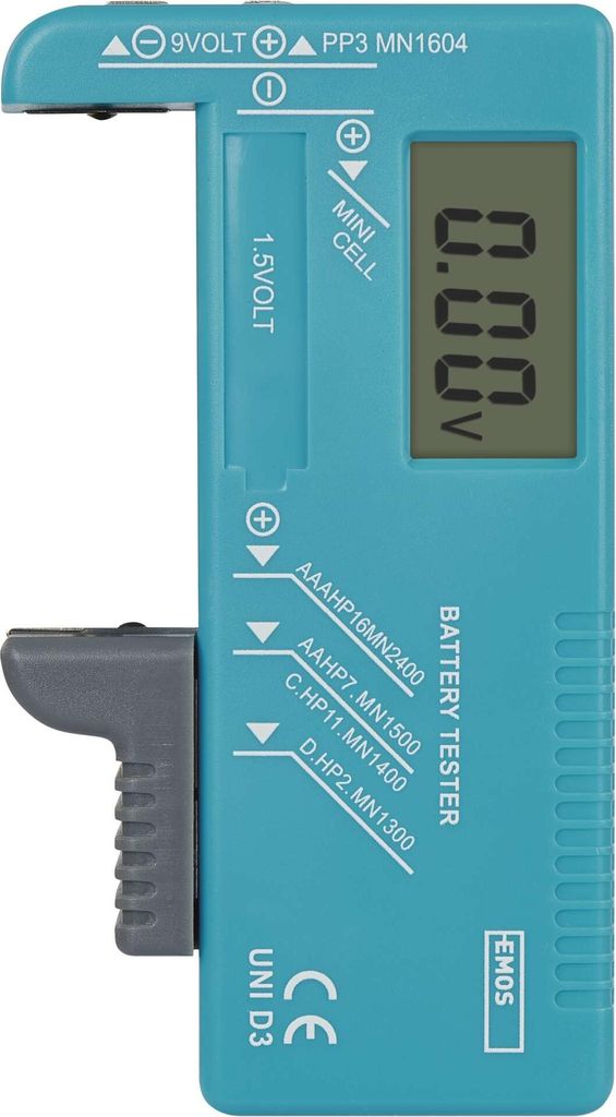 Univerzální tester baterií (AA, AAA, C, D, 9V, knoflíkových)