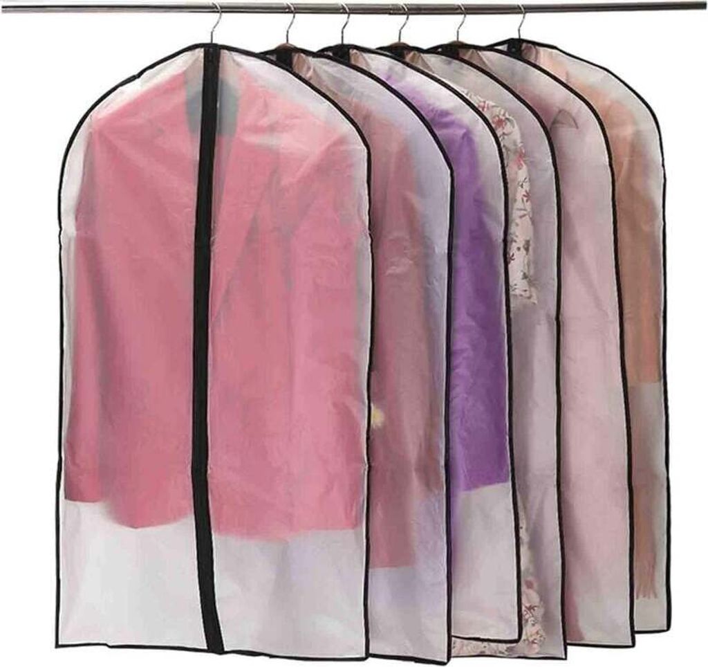 Kleiderschutzhülle, Staub-, Motten- und Feuchtigkeitsabweisend, Hemd-/Mantel-Set, Durchscheinende Schutzhülle mit Reißverschluss, 6-teilig 60x10...