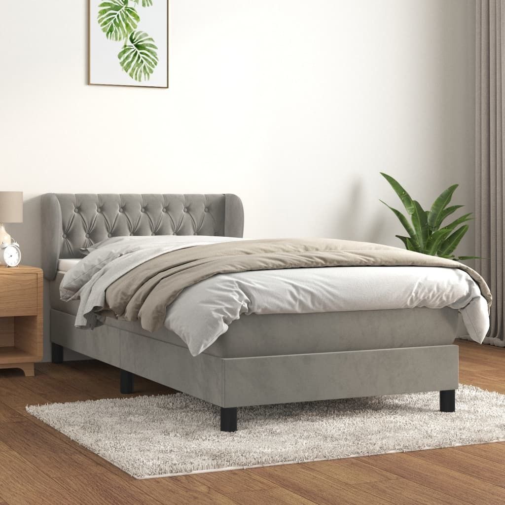 "2026 Promotion" Boxspringbett mit Matratze - Schlafzimmer-Bettgestell - Hellgrau 100x200 cm Samt - Klassische Betten C89