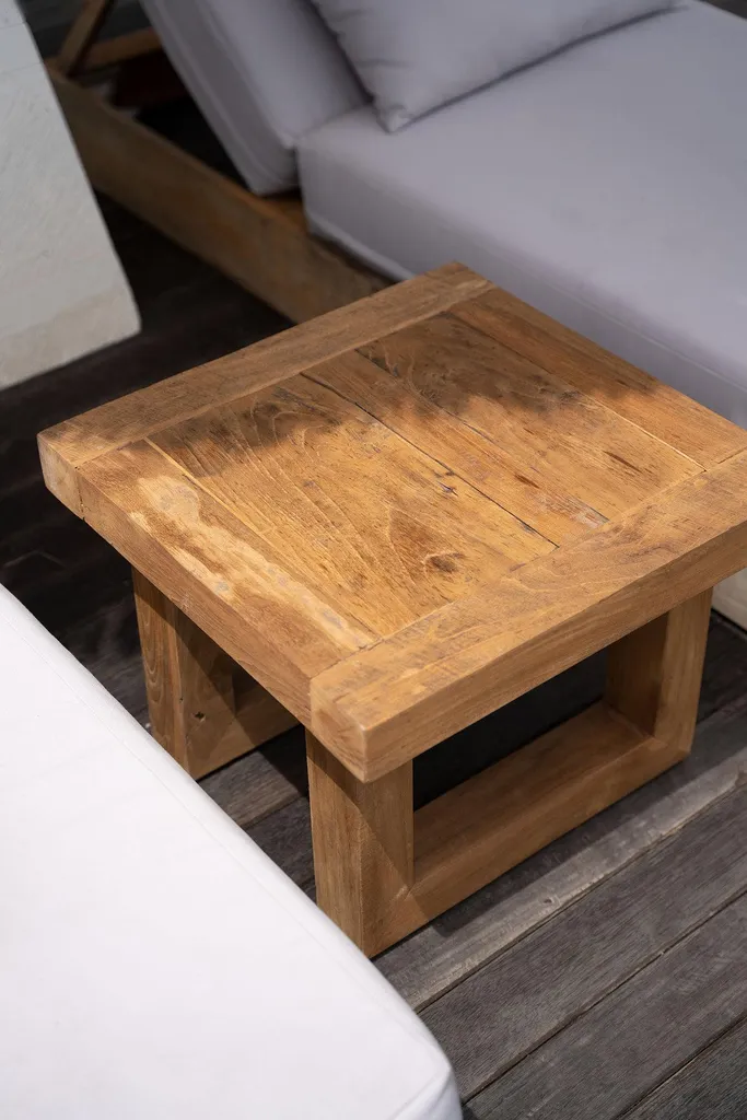 Table basse d’appoint 50x50x40cm en teck recyclé pour salon et déco - 4