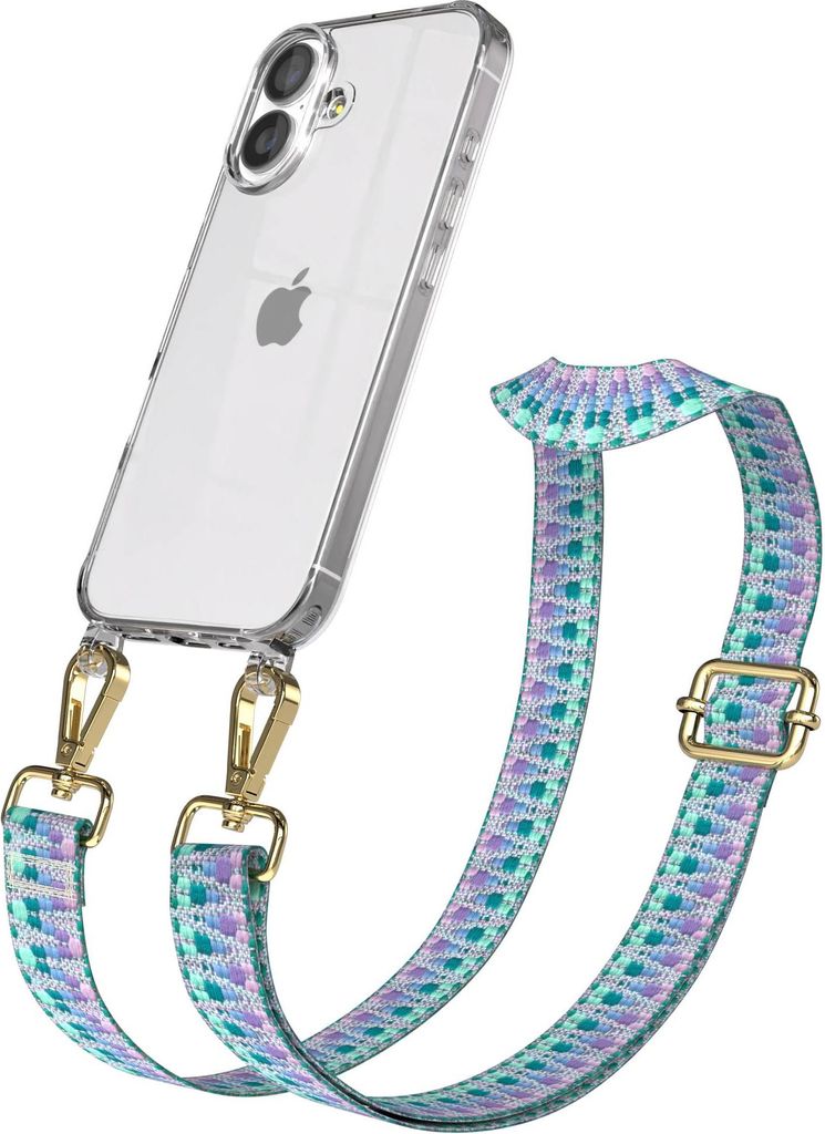 EAZY CASE Handykette - Verstellbarer Trageriemen kompatibel mit Apple iPhone 17, Handykordel mit transparenter Silikon-Hülle, Karabiner Gold, Zick...