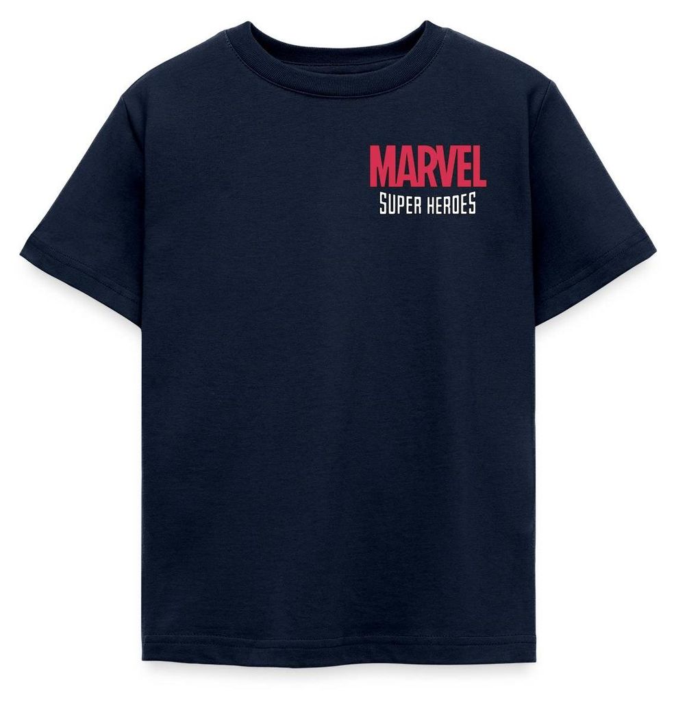 Spreadshirt Avengers Marvel Superhelden Chest- Und Backprint Kinder T-Shirt, 110/116 (5-6 Jahre), Navy