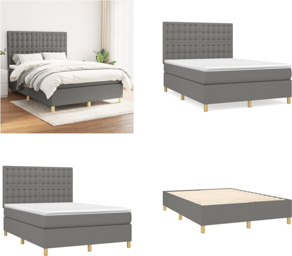 vidaXL Boxspringbett mit Matratze Dunkelgrau 140x200 cm Stoff - Boxspringbett - Boxspringbetten - Bett - Schlafzimmermöbel