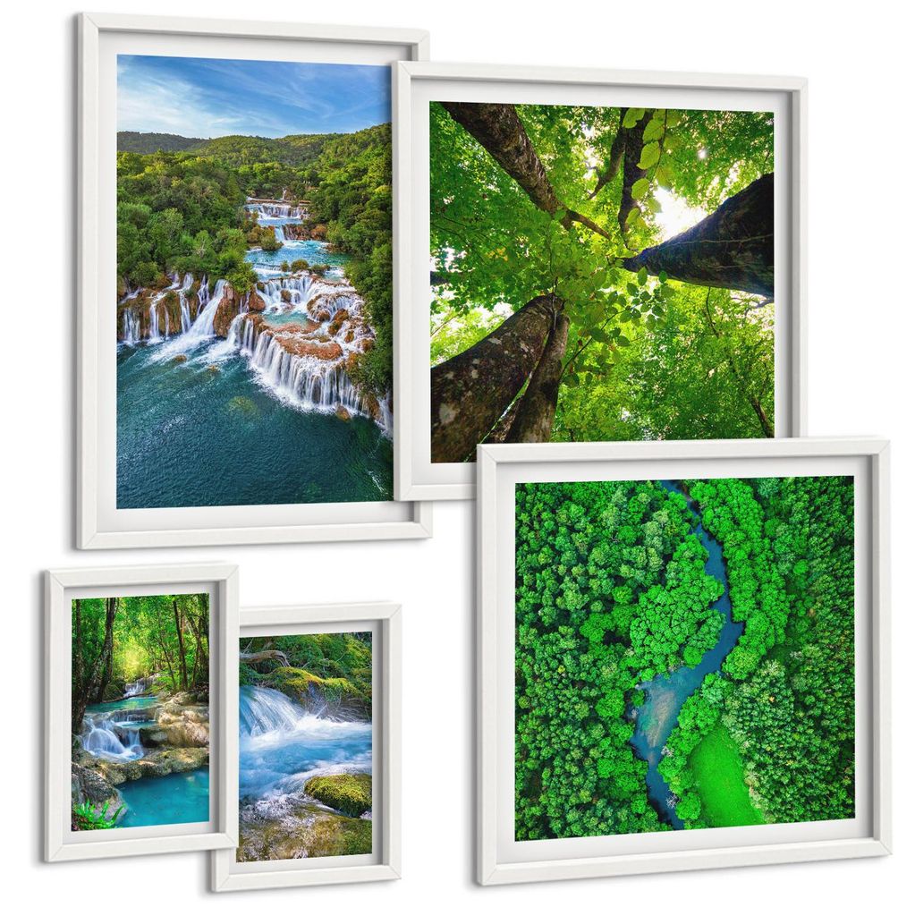 Bilder Set 5-teilig im Goldrahmen Rahmen – Wandbilder 5 Stück – gerahmte Poster für Wohnzimmer, Schlafzimmer und Flur – 50x50 cm - 40x60 cm...
