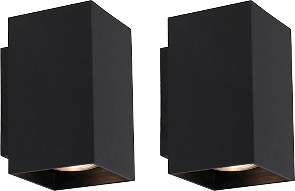 QAZQA - Modern Set aus 2-flammig modernen Wandlampen schwarz quadratisch - Sandy I Wohnzimmer I Schlafzimmer I Up & Down - Stahl Länglich - LED ge...