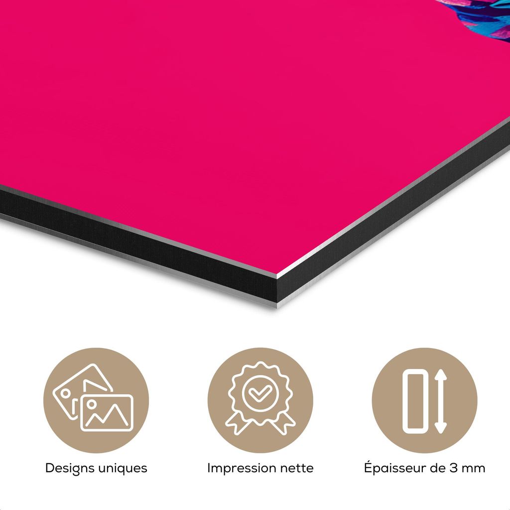 MuchoWow Wanddekoration Metall Metallbild Wandkunst 150x100 cm Hahn - Bunt - Kimono - Rosa MuchoWow Aluminium Gemälde - Alu Dibond Bild