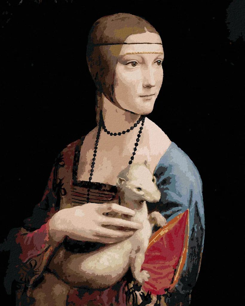 Zuty - Pittura con diamanti - DONNA CON GALLINELLA (LEONARDO DA VINCI), 40x50 cm, senza cornice e senza tela