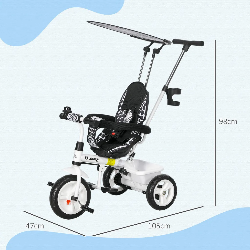 Tricycle en métal à Roue Libre, avec poignée arrière directionnable et Panier à Jeux Tricycle en métal à Roue Libre, avec poignée arrière directionnable et Panier à Jeux