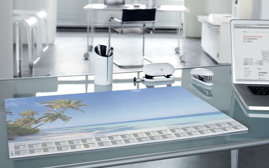 Schreibunterlage 'Beach' Papier 59,5x41cm Kalender 30 Blatt Packung mit 5 Stück