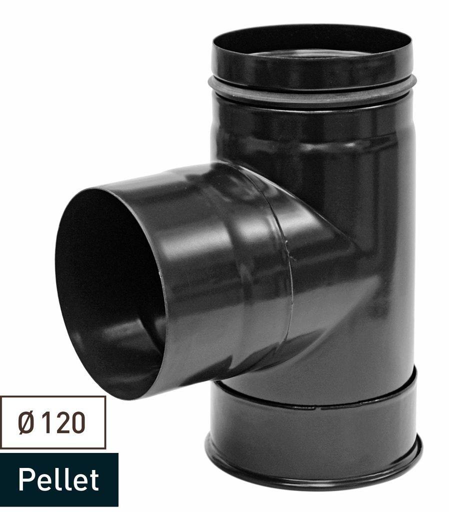 Raik Pelletrohr / Ofenrohr 120mm - Kapselknie ohne Dichtung (T-Stück) schwarz