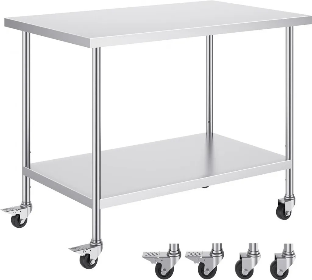 Plan de travail en inox alimentaire 122cm pour préparation culinaire