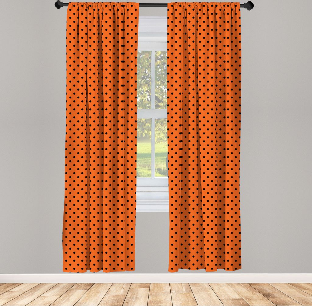 ABAKUHAUS Orange Vorhänge, Gardinen, Vintage Retro Entwurfs-kleine schwarze Tupfen mit orange Hintergrund-klassischer Fliese, 2 Stück 75 x 245 cm...