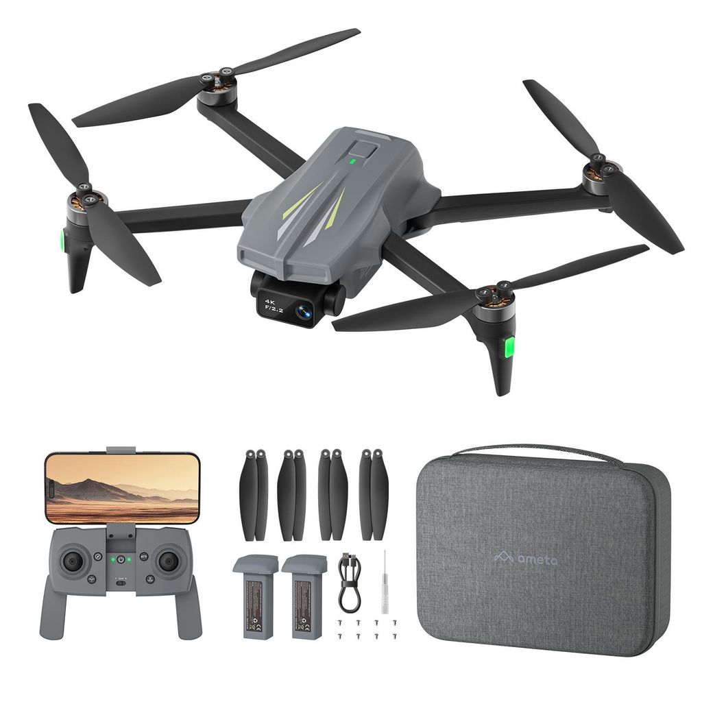 AMETA GPS Drohne mit Kamera 4K, 50 Min Flugzeit, GPS-Positionierung, Automatische Rückkehr, Follow-Me, Gestensteuerung, Unter 249g