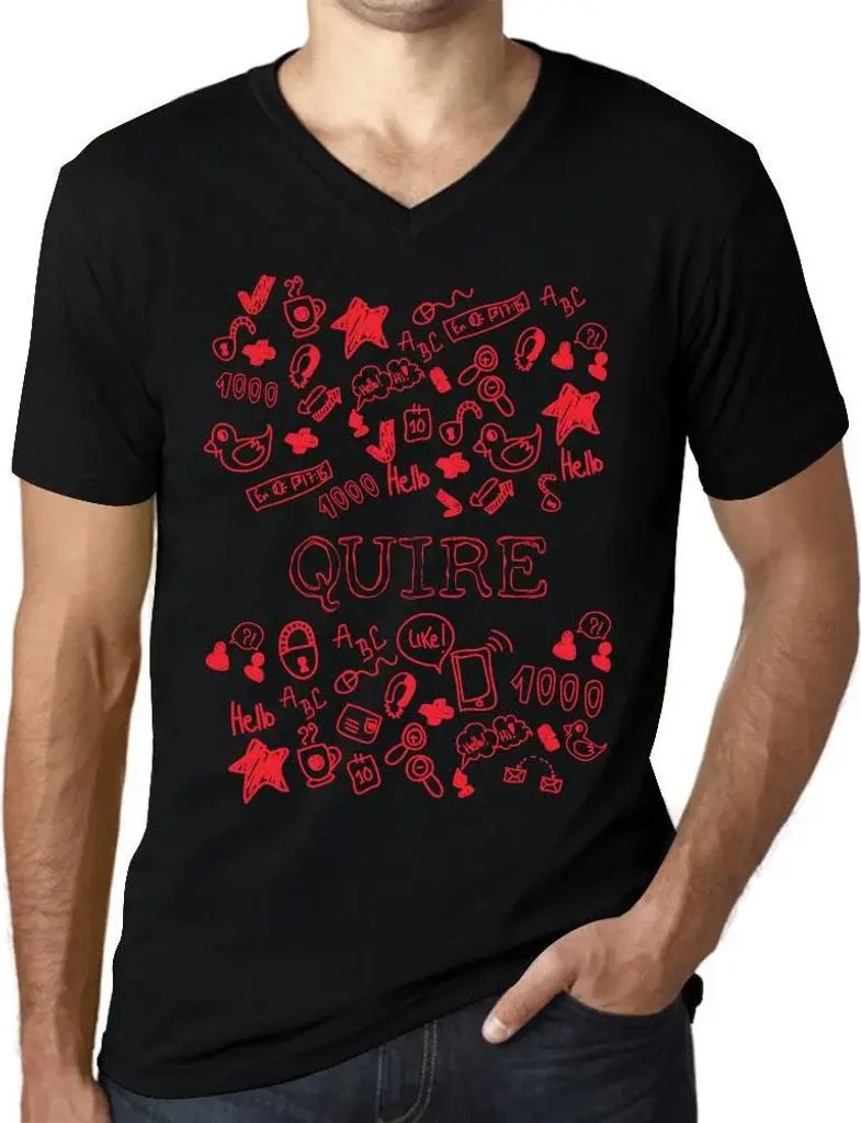 Herren Grafik T-Shirt V-Ausschnitt Kritzelbildchen – Doodle Art Quire – Öko-Verantwortlich Vintage Jahrgang Kurzarm Lustige Druck Geburtstag G...