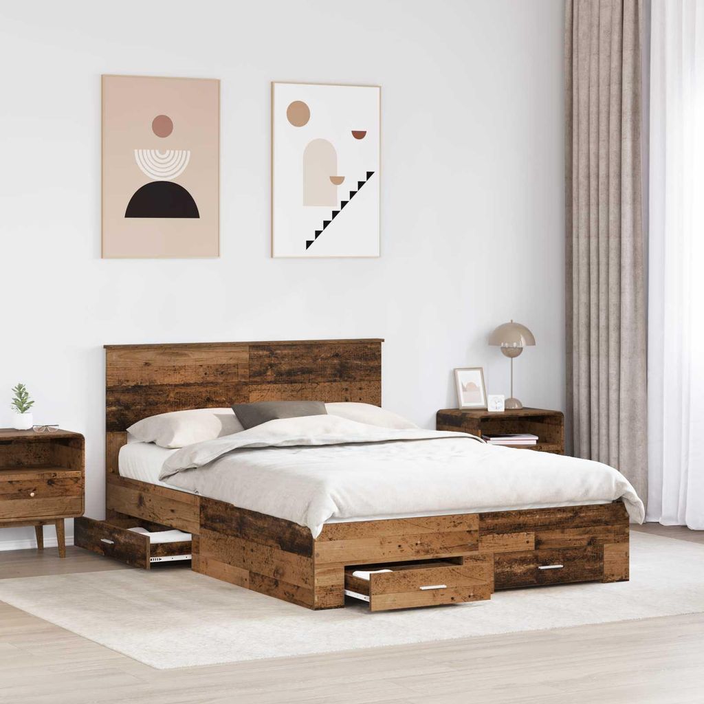 Cloris Designermöbel Bettrahmen mit Kopfteil Altholz 135 x 190cm Holzwerkstoff - 2026Neu543832 - Klassische BettenJugendbett Tagesbett