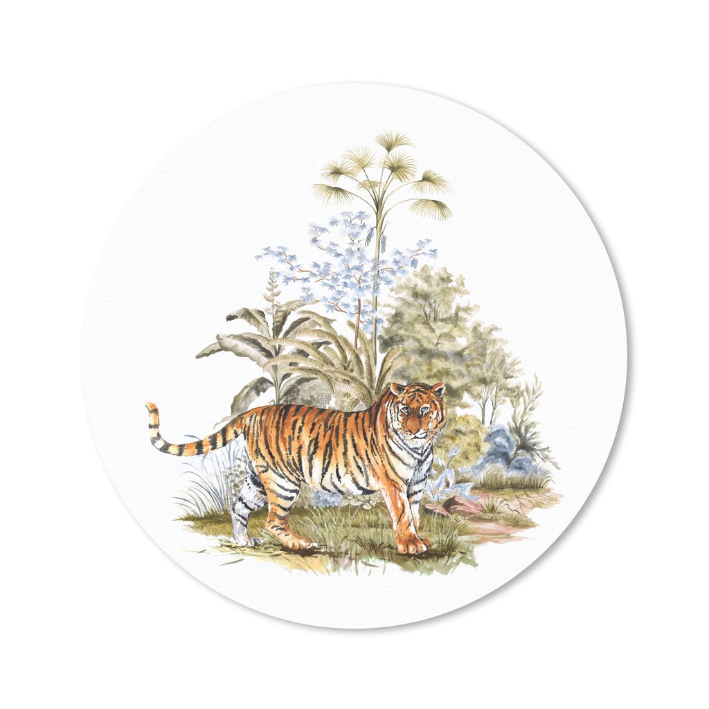 MuchoWow Mauspad Mousepad Tiger - Malerei - Pflanzen 30x30 cm - Mousepads - Maus Mat - Pad - Mausunterlage - Tischunterlage - Schreibtischmatten