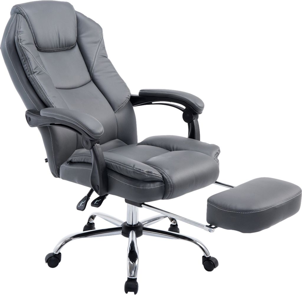 DELUKE Bürostuhl MEDHA - 114x67x64, Grau | Kunstleder | Metall in Chromoptik Gestell | ergonomische Bürostühle Homeoffice Stuhl mit Rollen