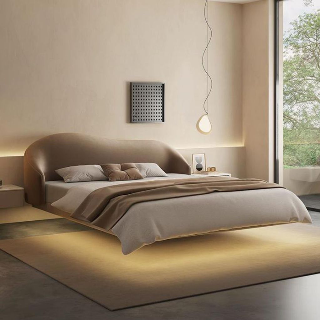 Beiges Wandbett Designer Schlafzimmer Betten Luxus Doppelbetten Holz