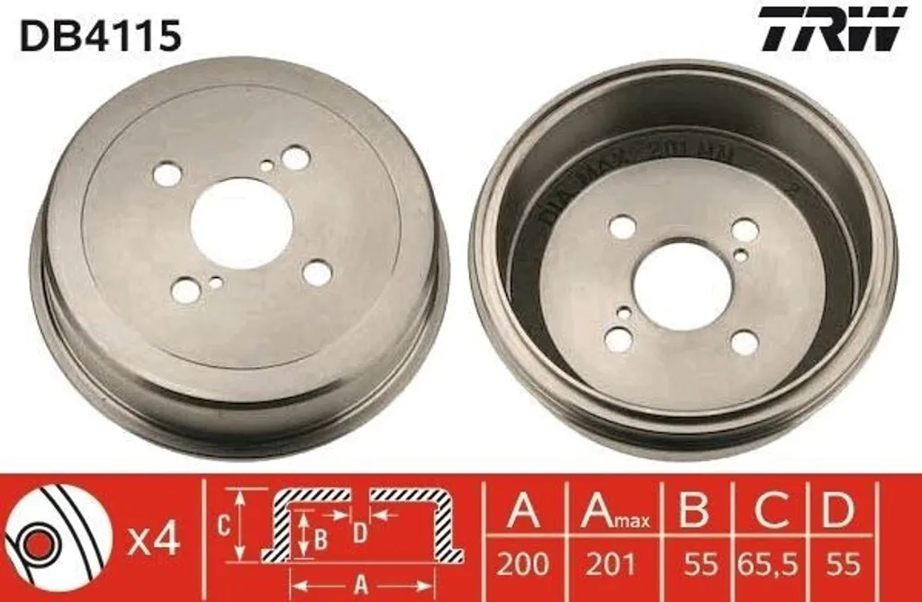 Tambour de Frein TRW Haute Résistance DB4115 pour Carina E et Corolla