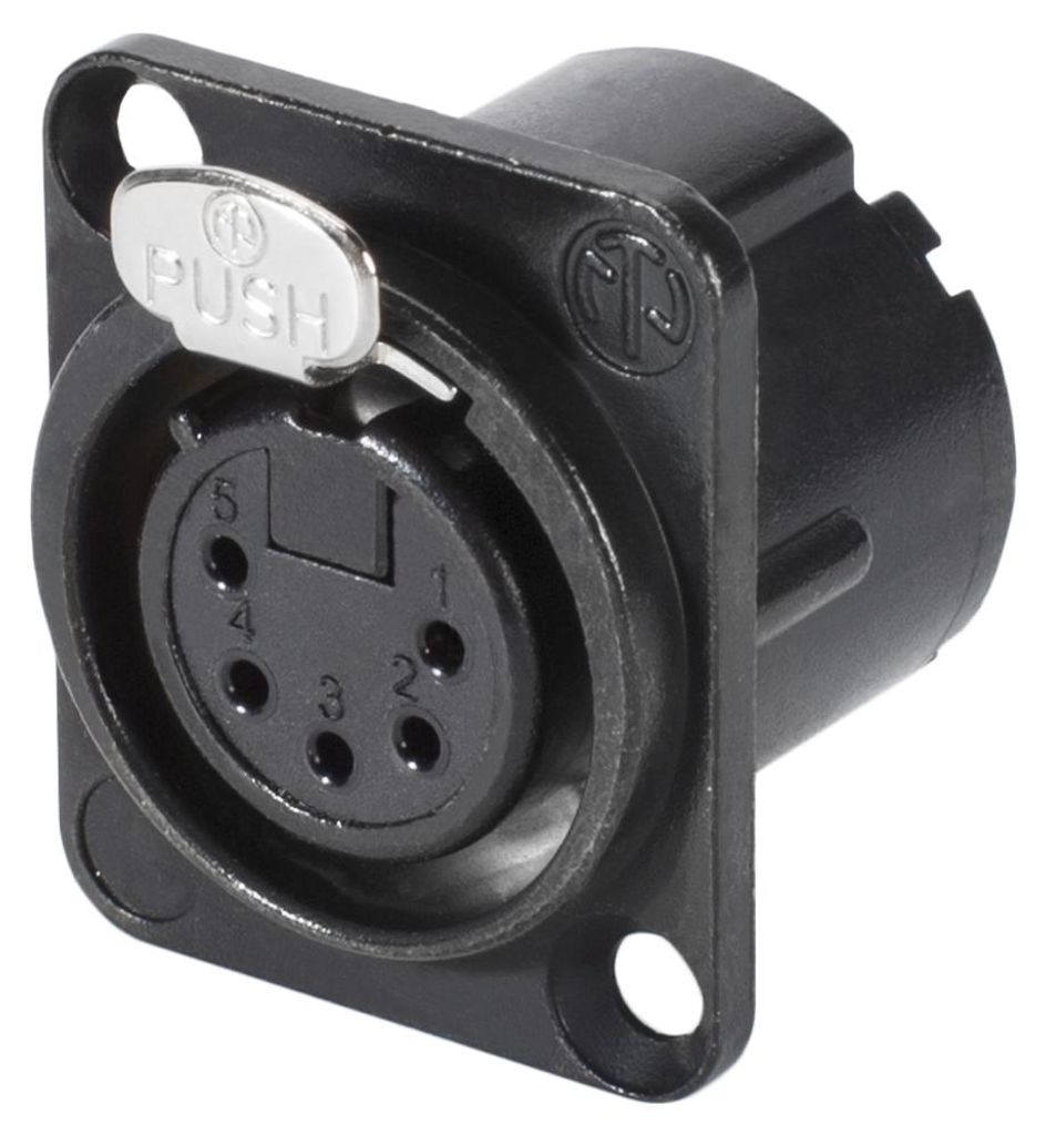 NEUTRIK XLR, 5-pol , Metall-, Löttechnik-Einbaubuchse, vergoldete Kontakt(e), Type D, schwarz verchromt