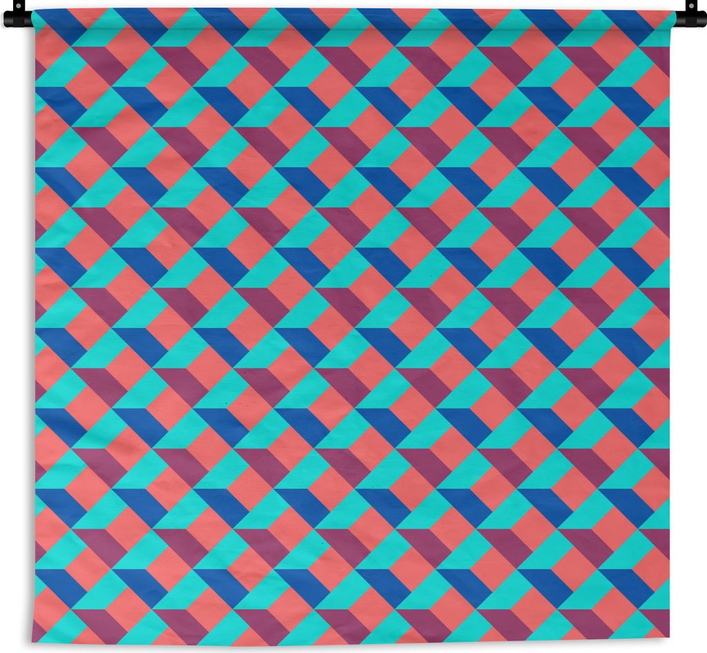 MuchoWow Wandteppich Wandbehang Blöcke - Muster - 3D 120x120 cm Tapisserie Dekoration Wandtuch - Modern - Baumwollgewebe