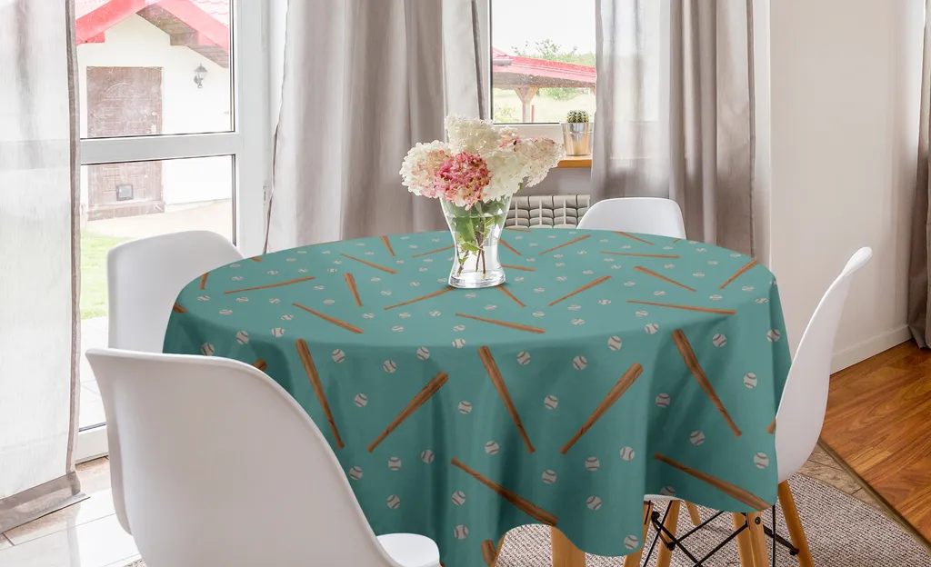 Tovaglia Esterna Baseball ABAKUHAUS 150cm Rotonda Blu Bianco Sport