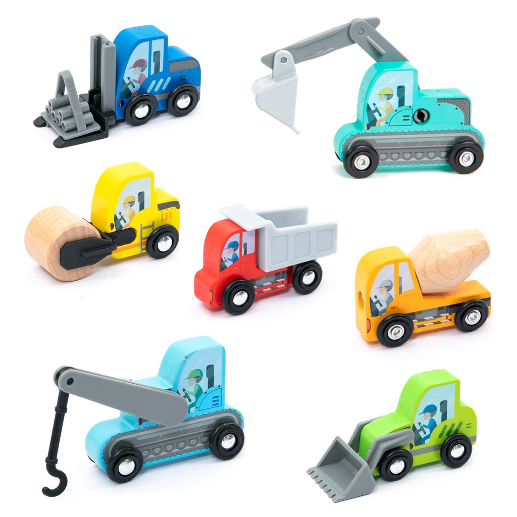 UMU® Holz Baufahrzeuge Spielset 8 STK - Kompatibel mit Brio Produktbild 