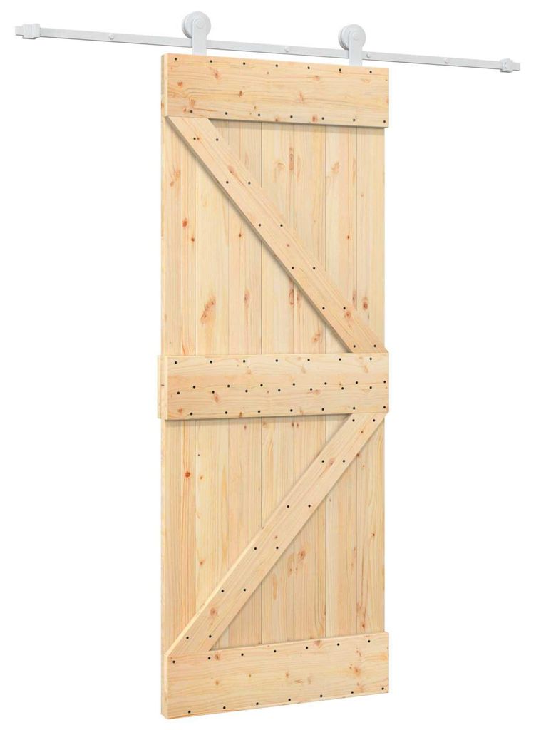 vidaXL Schiebetür Natürlich und Weiß 80 x 210 cm Massives Kiefernholz