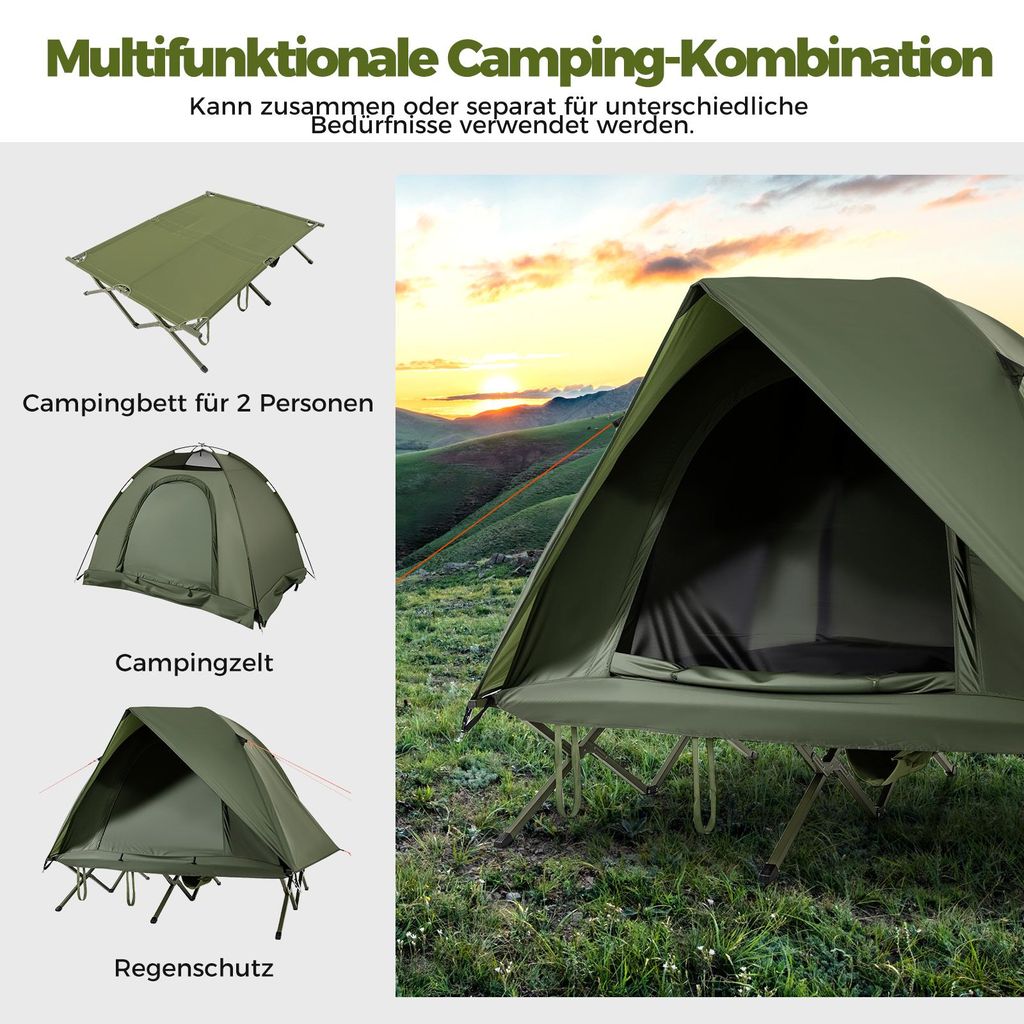 COSTWAY Feldbett mit Zelt fr 2 Personen, Campingbett mit