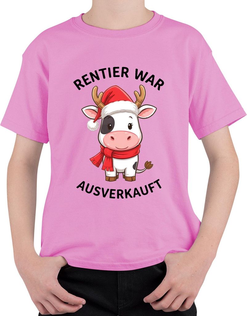 Weihnachten Kuh lustig Rentier war t Geschenk niedlich Uni Kinder T-Shirt, Pink, 116