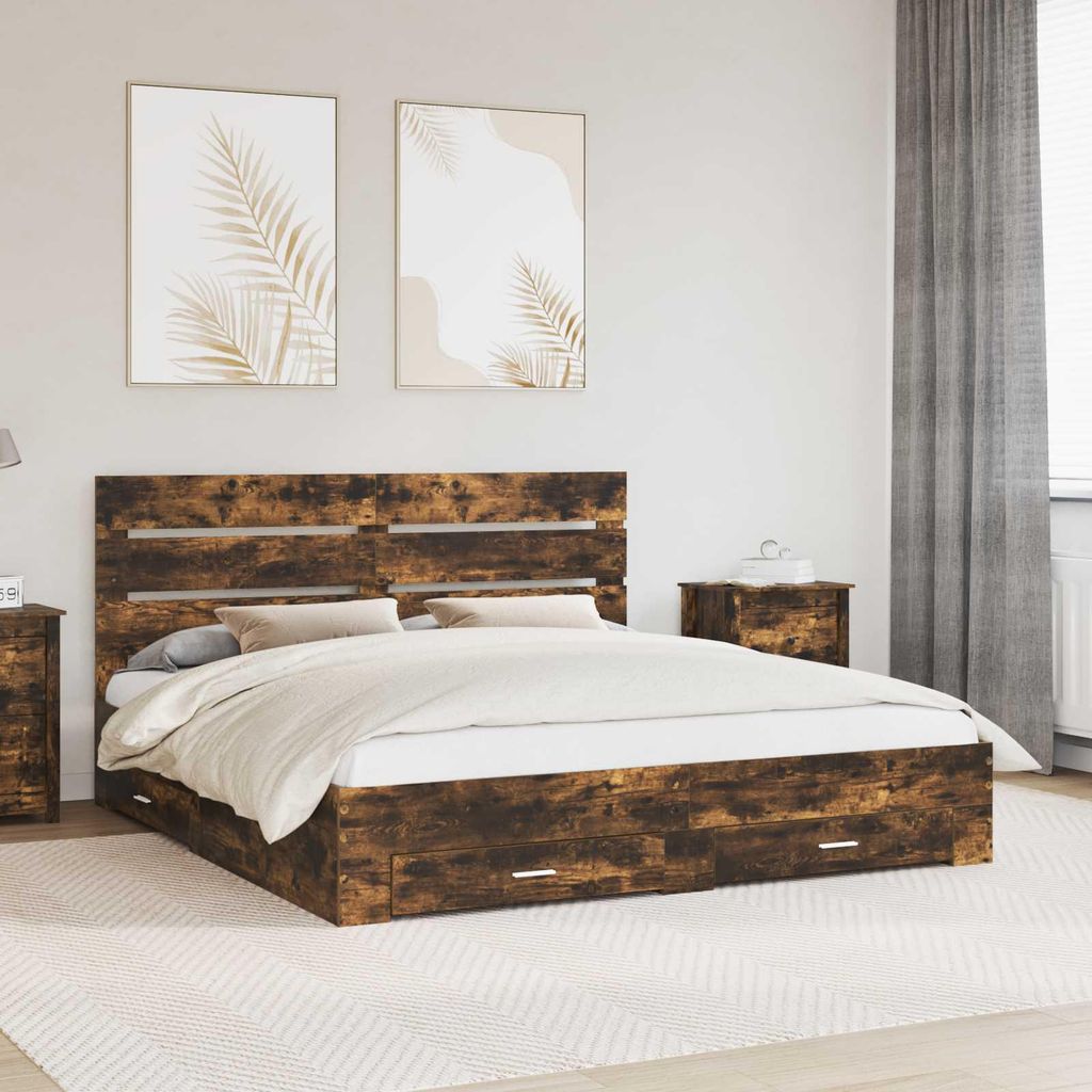 Maison Exclusive - Bettrahmen Geräucherte Eiche 200 x 200 cm Holzwerkstoff