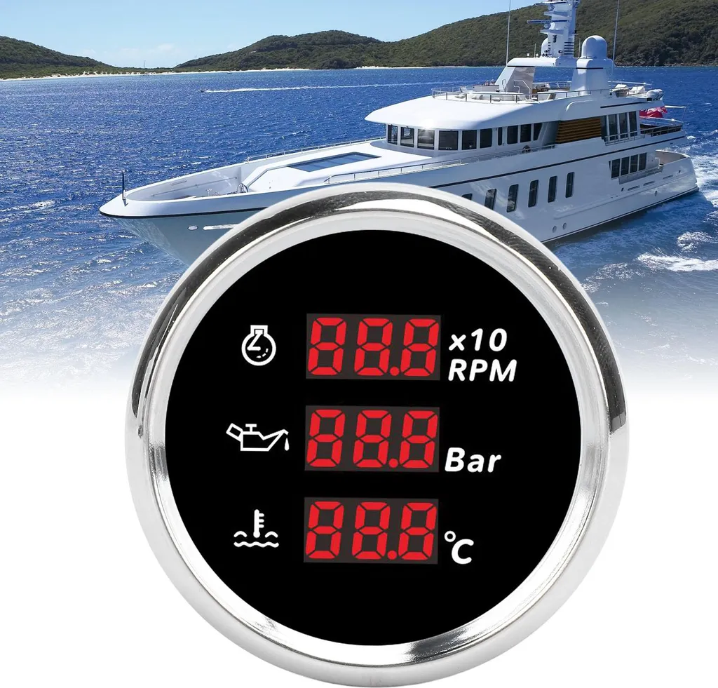 Manomètre LED avec Rétroéclairage pour Pression d'Huile et Yacht 52mm
