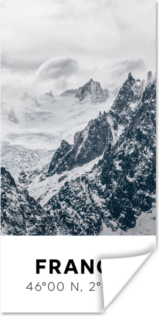 MuchoWow Poster Frankreich - Berge - Schnee 60x120 cm - Wandschmuck