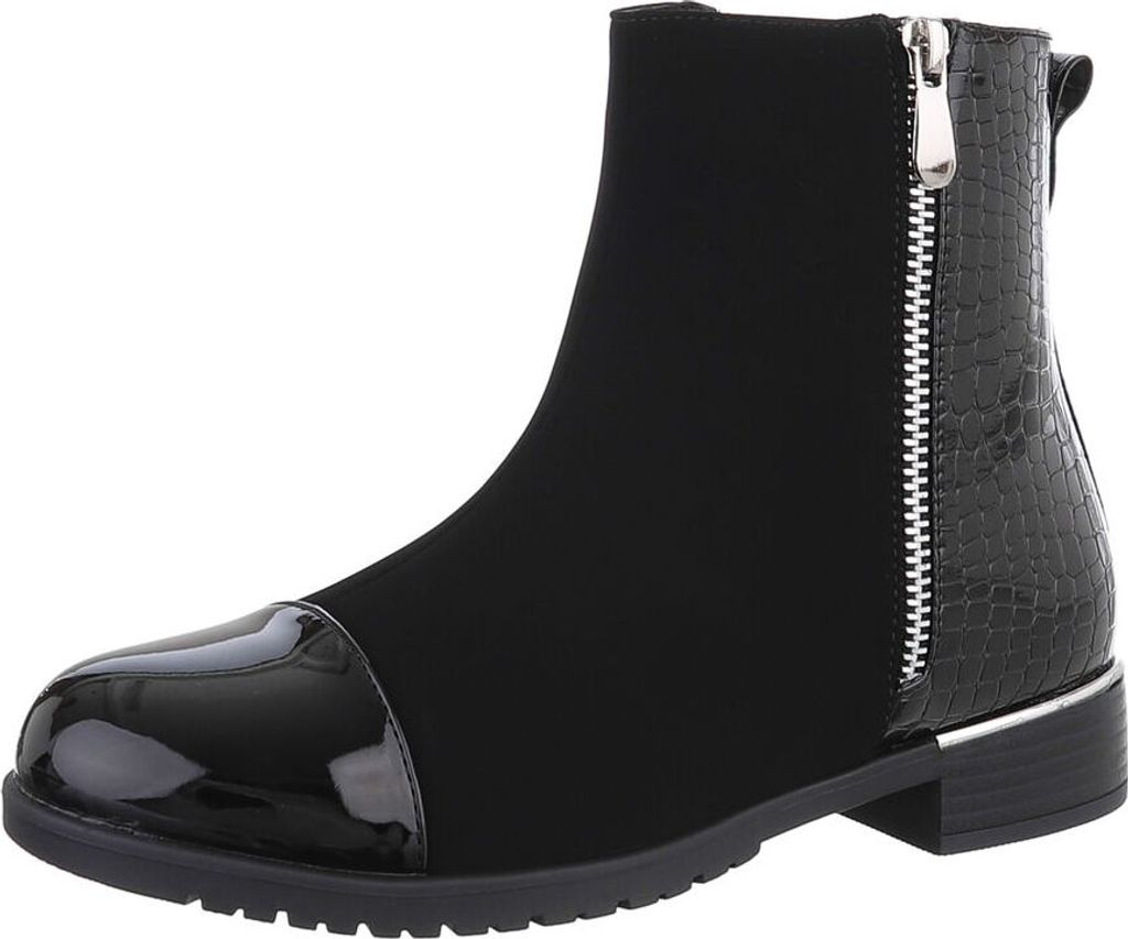 Ital-Design Damen Stiefeletten Leicht gefüttert , Suede-look Flache Stiefeletten 87417724 Schwarz Gr. 38