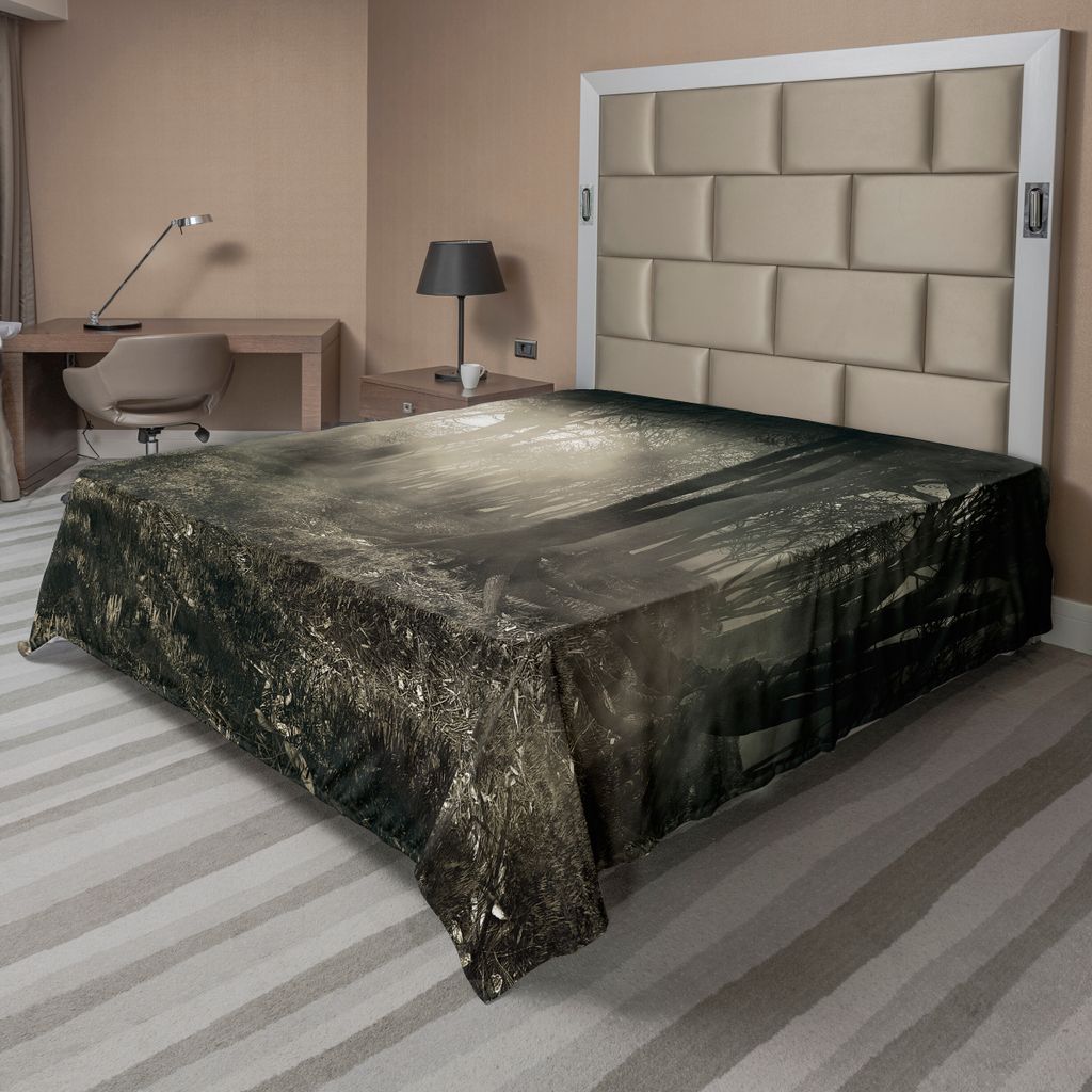 ABAKUHAUS gotisch Bettlaken, Foto Von Dark Wald Scenery Mit Sonnenstrahlen Und Nebel Vintage Nostalgic Farben Fantasy Art, weiches bequemes oberes ...