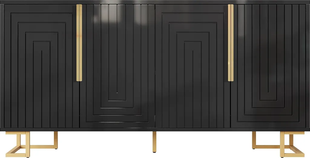Commode Buffet Noir 152cm avec Design Géométrique et Finitions Dorées - 9