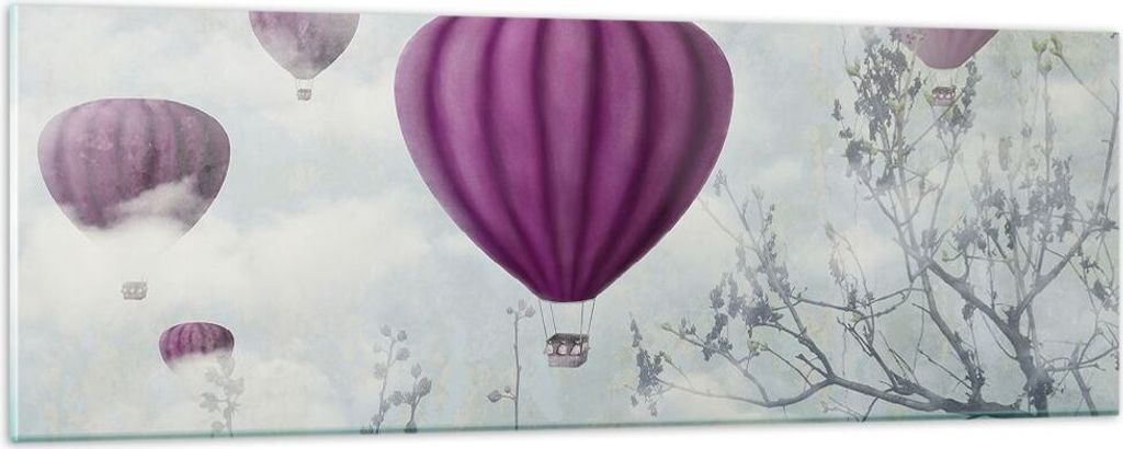 Bilder auf glas - Ballon Baum Flug - 90x30cm - Glasbilder - Wandbilder - Kunstdruck - zum Aufhängen bereit - Wanddekoration aus Glas - Glas Bilder...