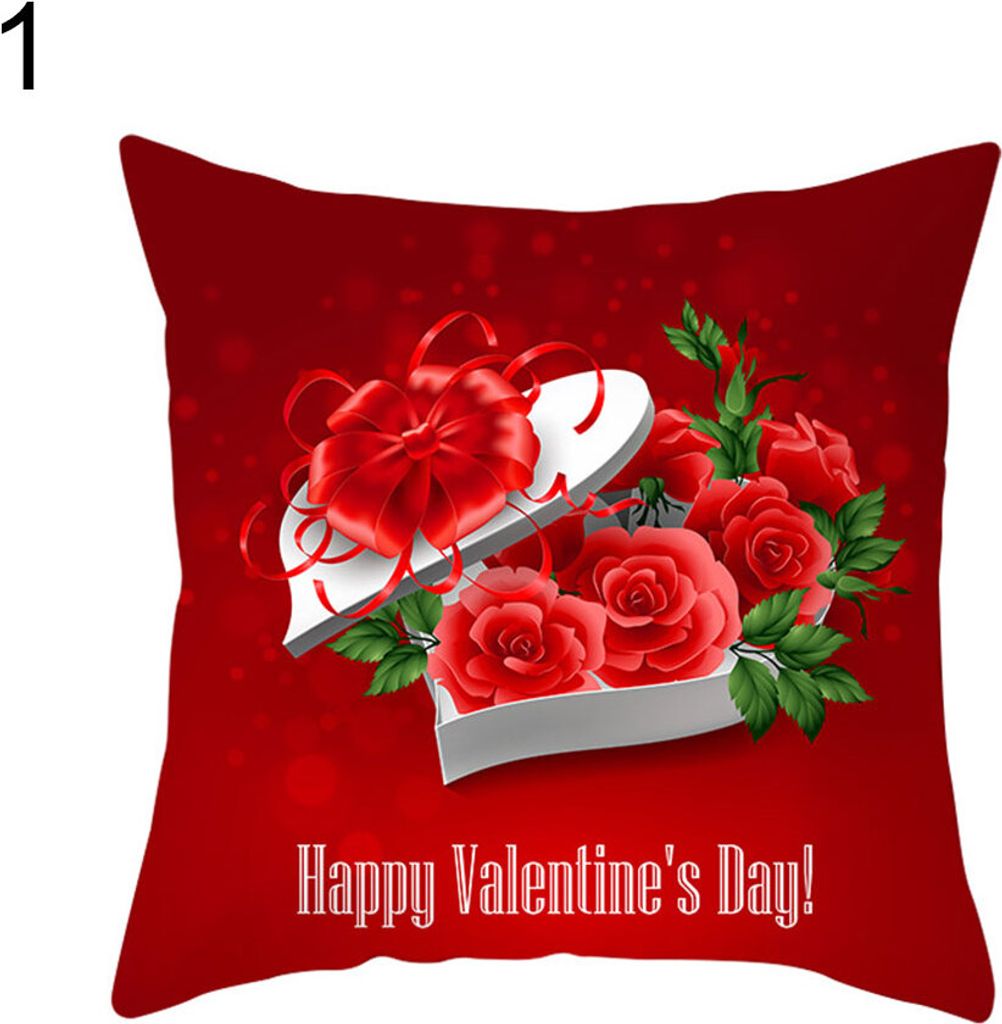 Happy Valentine Day Heart Blume Wurf Kissen Kissenbezüge Hülle Home Sofa Dekor-1#