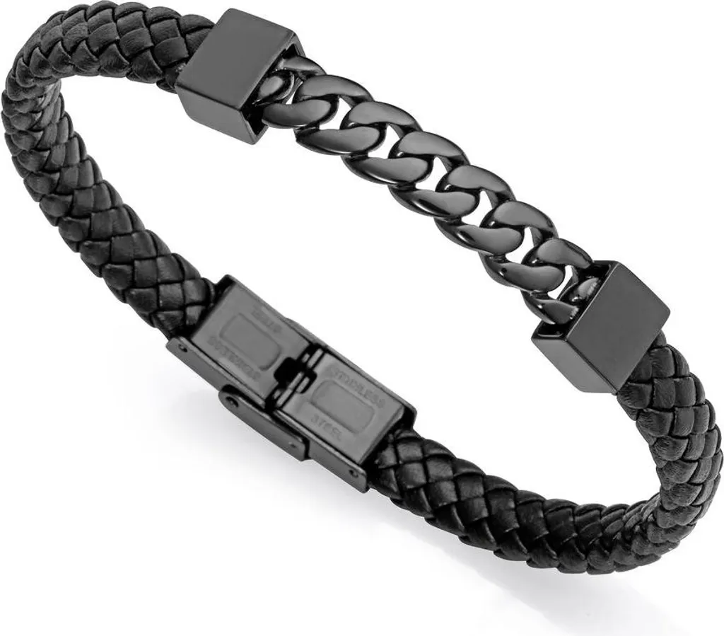 Viceroy 75325P01010 Bracciale Uomo Pelle Nera e Piastra Acciaio Beat