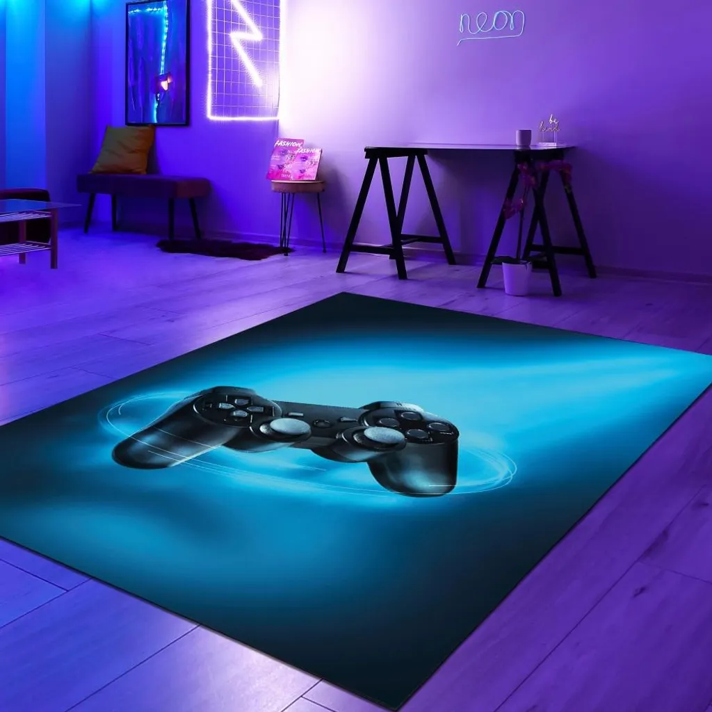 Grand tapis de souris gaming bleu néon 80x150cm pour bureau