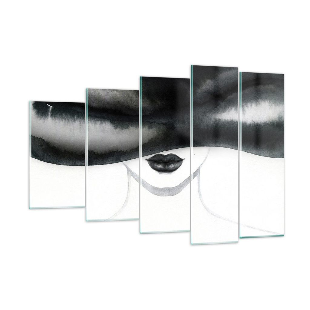 Bilder auf glas - 5 Teile - Frau Hut Schwarzweiß - 150x100cm - Glasbilder - Wandbilder - Bilder - zum Aufhängen bereit - Wanddekoration aus Glas ...