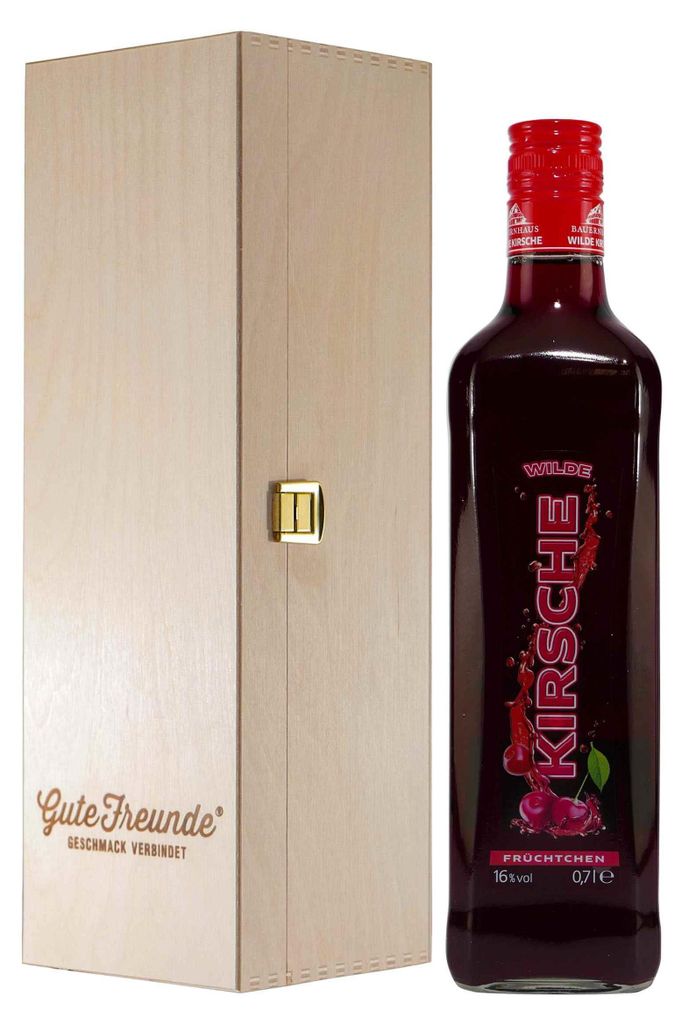Bauernhaus Wilde Kirsche Likör mit Geschenk-Holzkiste